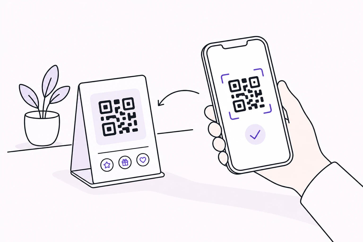 Customer phone scanning a loyalty QR card at the counter